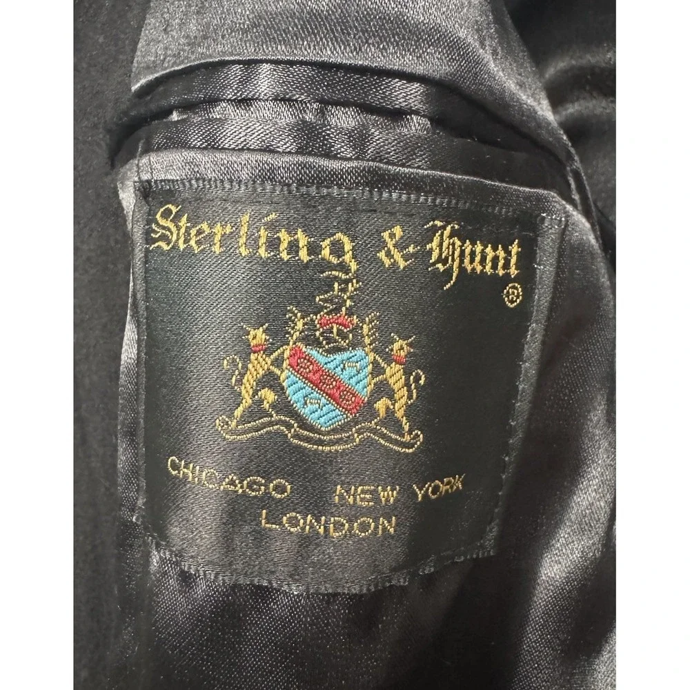 VTG Sterling & Hunt Overcoat Mens 46 Black Wool Long Coat Single Breasted Lined
